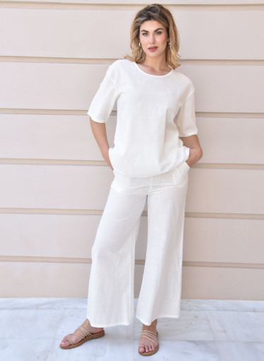 Ανάλαφρο λευκό σετ με παντελόνα