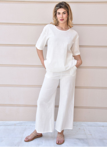 Ανάλαφρο λευκό σετ με παντελόνα
