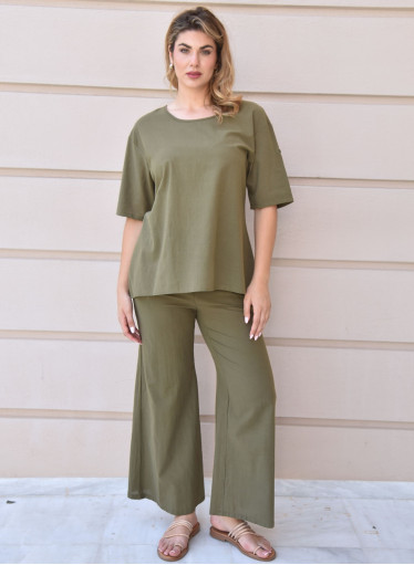 Μονόχρωμο δροσερό λαδί σετ με παντελόνα