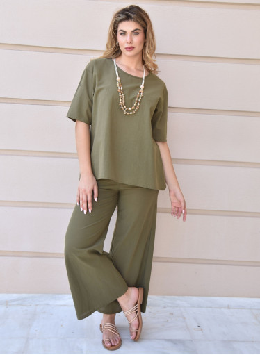 Μονόχρωμο δροσερό λαδί σετ με παντελόνα