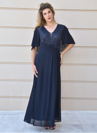 Μπλε αμπιγιέ φόρεμα με δαντελένιο μπούστο