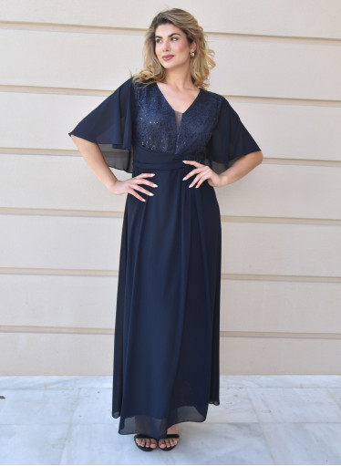 Μπλε αμπιγιέ φόρεμα με δαντελένιο μπούστο