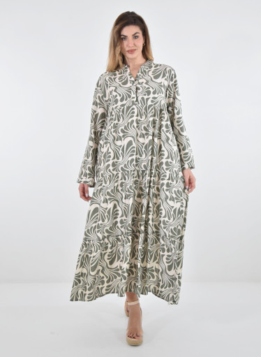 Βαμβακερό εμπριμέ μακρύ φόρεμα 