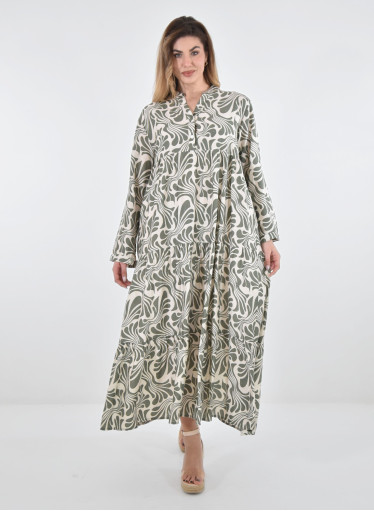 Βαμβακερό εμπριμέ μακρύ φόρεμα 