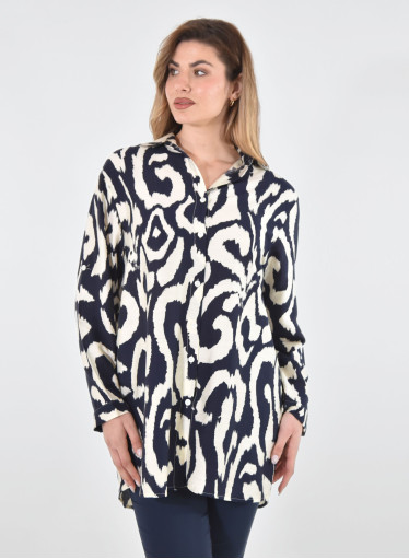 Βαμβακερή εμπριμέ μπλε μπλούζα Βαμβακερή εμπριμέ μπλε μπλούζα