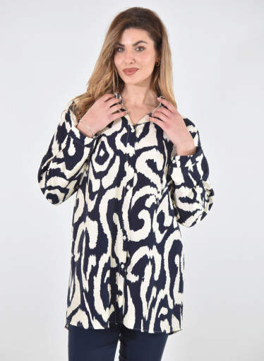 Βαμβακερή εμπριμέ μπλε μπλούζα Βαμβακερή εμπριμέ μπλε μπλούζα