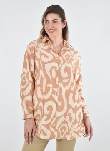 Βαμβακερή ριχτή μπεζ μπλούζα