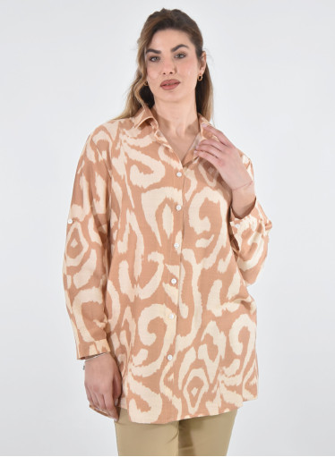 Βαμβακερή ριχτή μπεζ μπλούζα