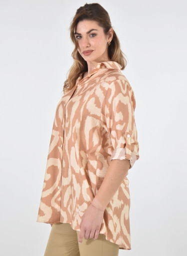 Βαμβακερή ριχτή μπεζ μπλούζα