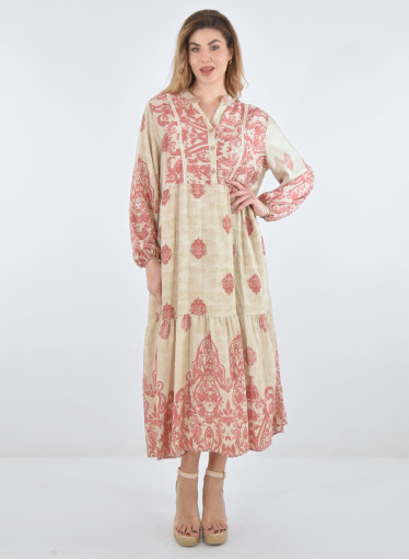 Μακρύ βαμβακερό φόρεμα με έθνικ μοτίβα Μακρύ βαμβακερό φόρεμα με έθνικ μοτίβα