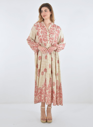 Μακρύ βαμβακερό φόρεμα με έθνικ μοτίβα Μακρύ βαμβακερό φόρεμα με έθνικ μοτίβα