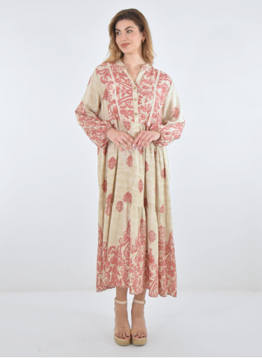 Μακρύ βαμβακερό φόρεμα με έθνικ μοτίβα