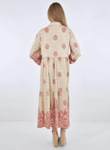 Μακρύ βαμβακερό φόρεμα με έθνικ μοτίβα