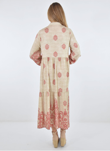 Μακρύ βαμβακερό φόρεμα με έθνικ μοτίβα Μακρύ βαμβακερό φόρεμα με έθνικ μοτίβα