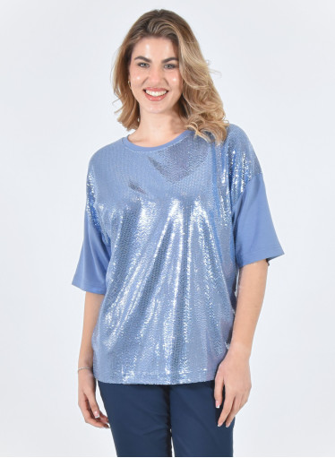 Λαμπερή γαλάζια μπλούζα με πούλιες