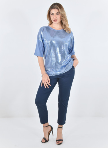 Λαμπερή γαλάζια μπλούζα με πούλιες