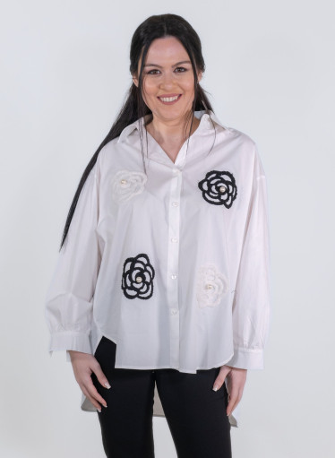 Λευκό ριχτό ασύμμετρο πουκάμισο  Λευκό ριχτό ασύμμετρο πουκάμισο