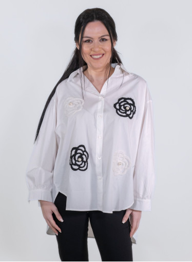 Λευκό ριχτό ασύμμετρο πουκάμισο  Λευκό ριχτό ασύμμετρο πουκάμισο