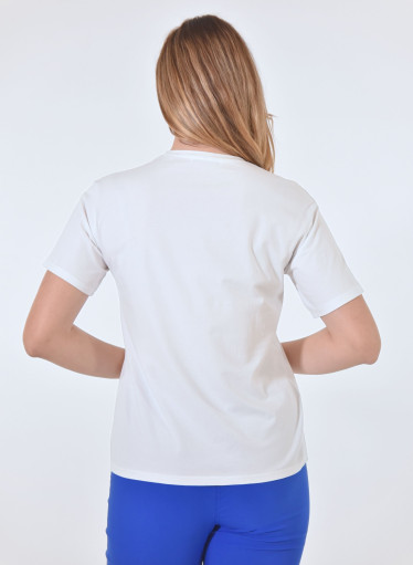 Λευκή βαμβακερή μπλούζα με στάμπα