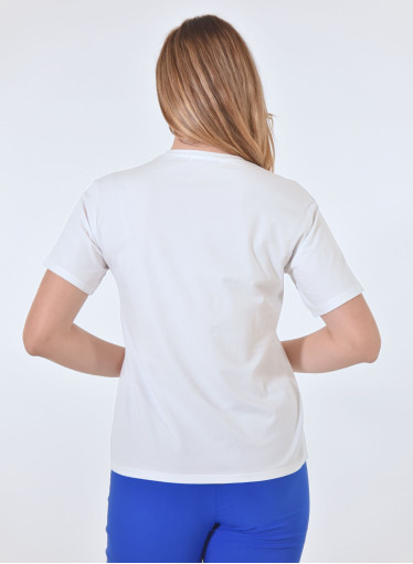 Λευκή βαμβακερή μπλούζα με στάμπα