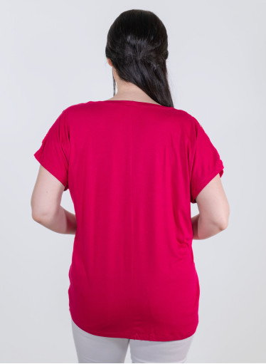 Μοντέρνα φούξια μπλούζα με δαντέλα