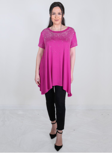 Μονόχρωμη φούξια μπλούζα με στρας