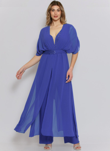 Λαμπερή μπλε ολόσωμη φόρμα με παγιέτες