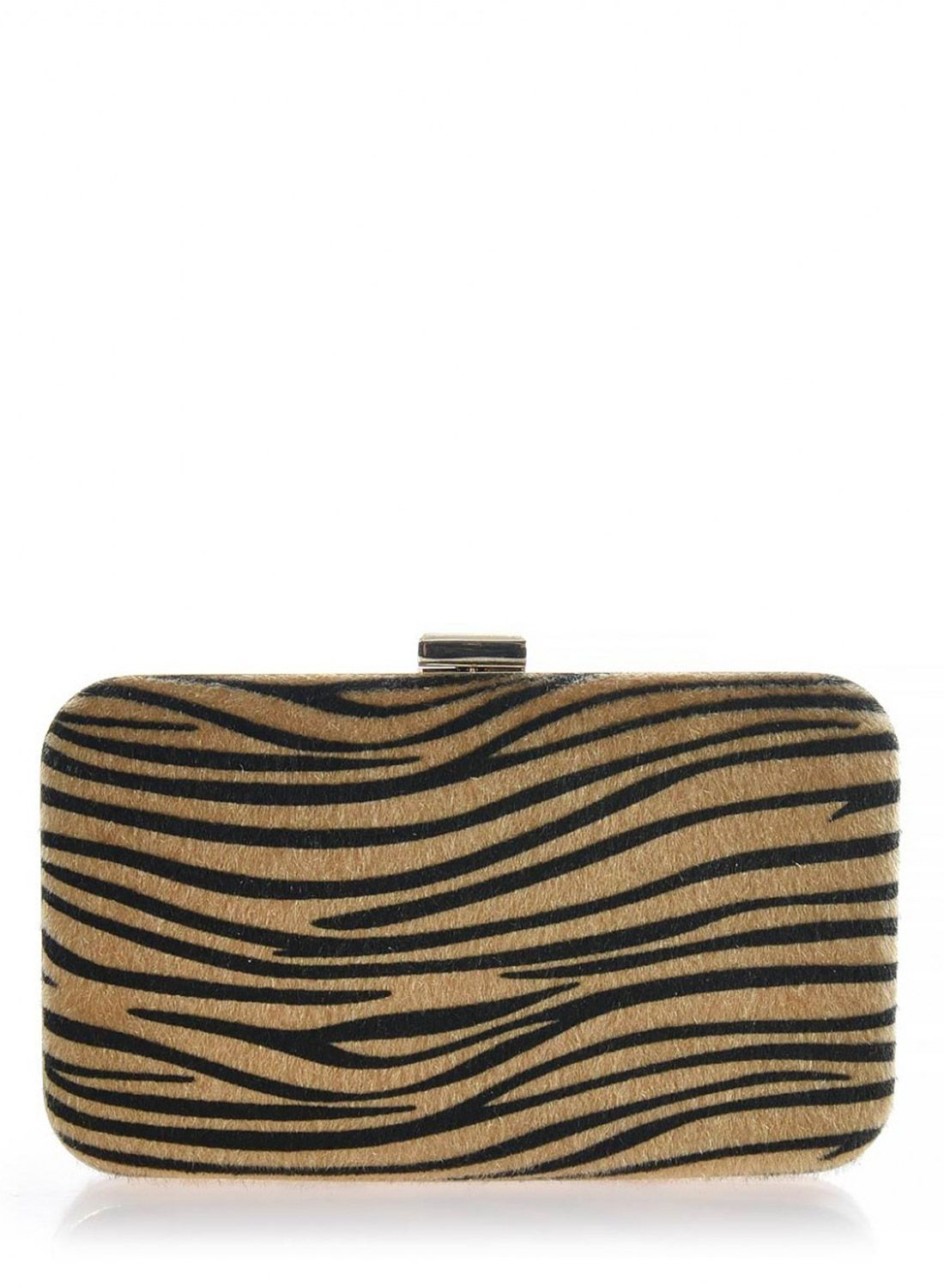 Clutch bag zebra animal print με χρυσή μεταλλική ράγα