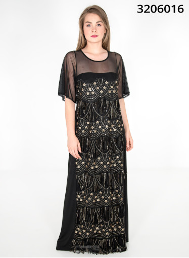 Αμπιγιέ φόρεμα με διαφάνεια και κρόσσια Αμπιγιέ φόρεμα με διαφάνεια και κρόσσια