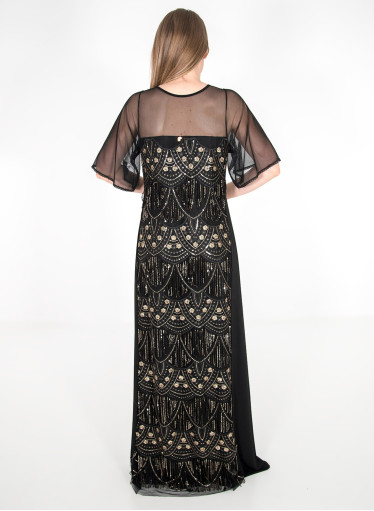 Αμπιγιέ φόρεμα με διαφάνεια και κρόσσια Αμπιγιέ φόρεμα με διαφάνεια και κρόσσια