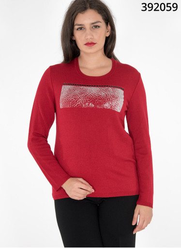 Κόκκινη πλεκτή μπλούζα με στάμπα Κόκκινη πλεκτή μπλούζα με στάμπα