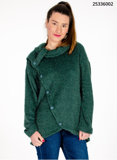 Κυπαρισσί χνουδωτή μπλούζα με κουμπάκια