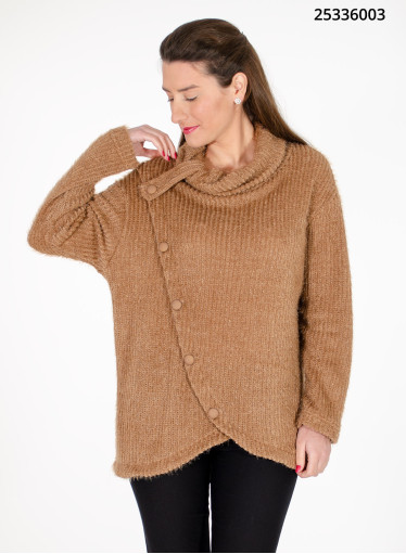 Καμηλό χνουδωτή μπλούζα με κουμπάκια  Καμηλό χνουδωτή μπλούζα με κουμπάκια