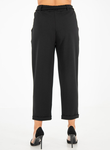 Μαύρο παντελόνι με λάστιχο & ζώνη