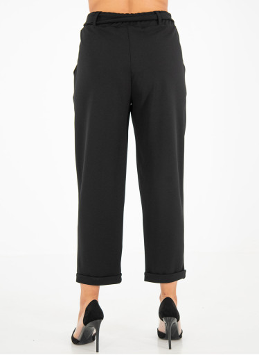 Μαύρο παντελόνι με λάστιχο & ζώνη