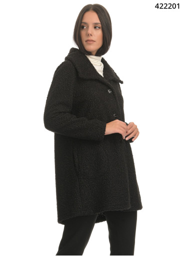 Ολόμαυρο μπουκλέ πανωφόρι με κουμπιά