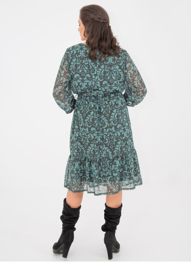 Εμπριμέ εντυπωσιακό φόρεμα με βολάν