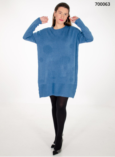 Μπλε πλεκτό μπλουζοφόρεμα με κύκλους Μπλε πλεκτό μπλουζοφόρεμα με κύκλους