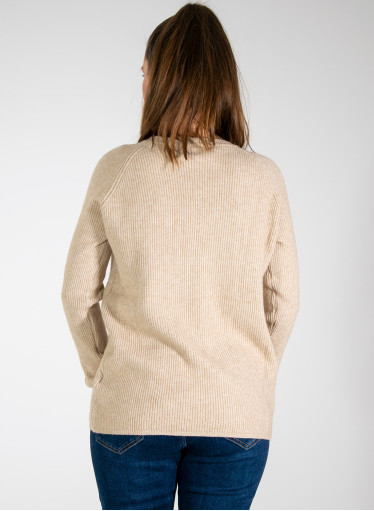 Μπεζ πλέκτη μονόχρωμη μπλούζα