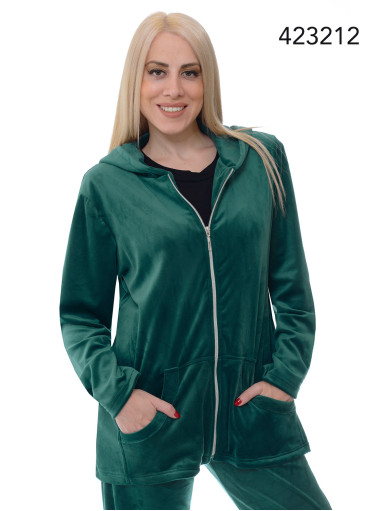 Μονόχρωμη βελουτέ ζακέτα με φερμουάρ