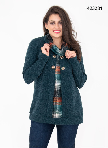 Κυπαρισσί μπλούζα με καρό λεπτομέρειες 