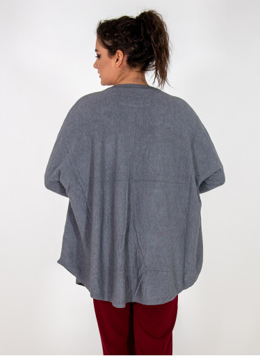 Γκρι φαρδιά πλεκτή μπλούζα