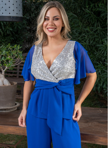 Μπλε ρουά μπλούζα με παγιέτες