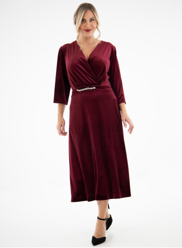 Μπορντό βελουτέ midi φόρεμα