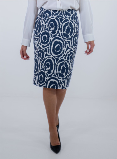 Εμπριμέ μεσάτη φούστα λευκή - μπλε Εμπριμέ μεσάτη φούστα λευκή - μπλε