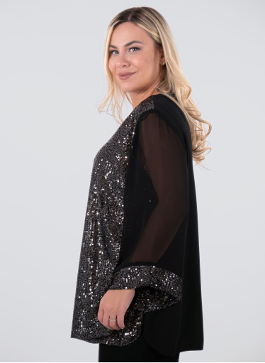 Αμπιγιέ μαύρη μπλούζα με παγιέτες και διαφάνεια