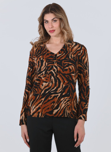 Λεοπάρ καφέ πουκαμίσα με τσεπάκια στο μπούστο Λεοπάρ καφέ πουκαμίσα με τσεπάκια στο μπούστο