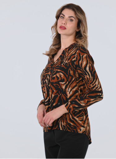 Λεοπάρ καφέ πουκαμίσα με τσεπάκια στο μπούστο Λεοπάρ καφέ πουκαμίσα με τσεπάκια στο μπούστο