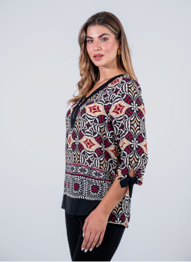 Εμπριμέ πουκαμίσα με φερμουάρ στο μπούστο  Εμπριμέ πουκαμίσα με φερμουάρ στο μπούστο