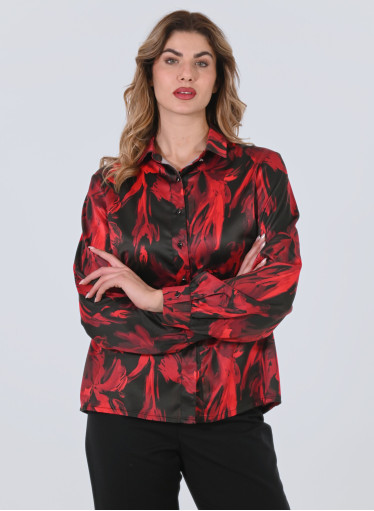 Μαύρο-κόκκινο μοντέρνο φλοράλ πουκάμισο